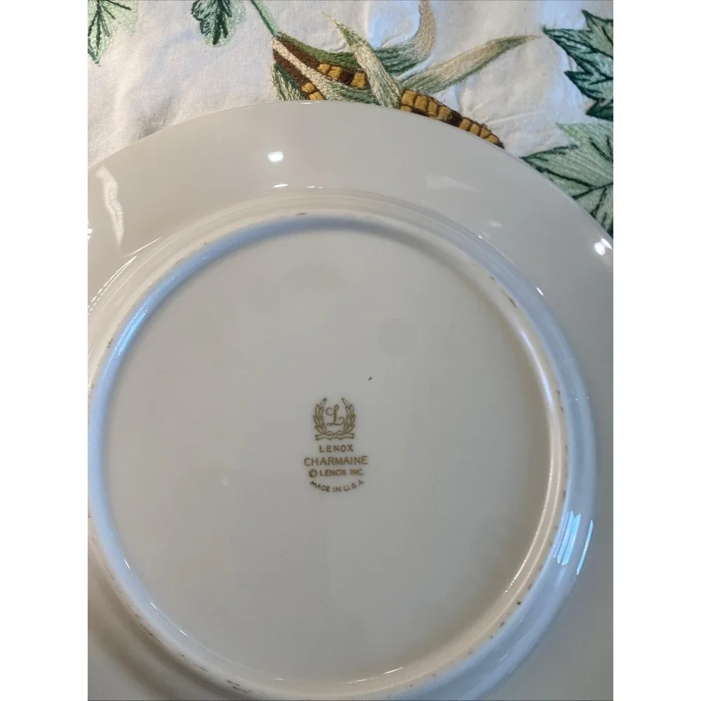 4 Lenox Charmaine MCM Salad/‎ Lunch Plates Stunning Platinum Rim VTG U. S. A.